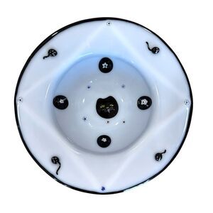 Blown Fused Glass Dish Millefiori Cat & Mouse Design Textured Mod Modern Signed